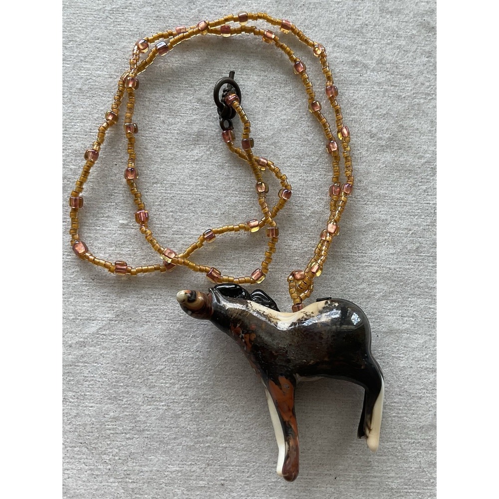 Vintage Hand Crafted horse or pony pendant necklace Multi Color Estate Jewelry